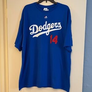 Majestic Dodgers Royal Blue Tee with White Script and Red 14 Hernandez, size 2XL